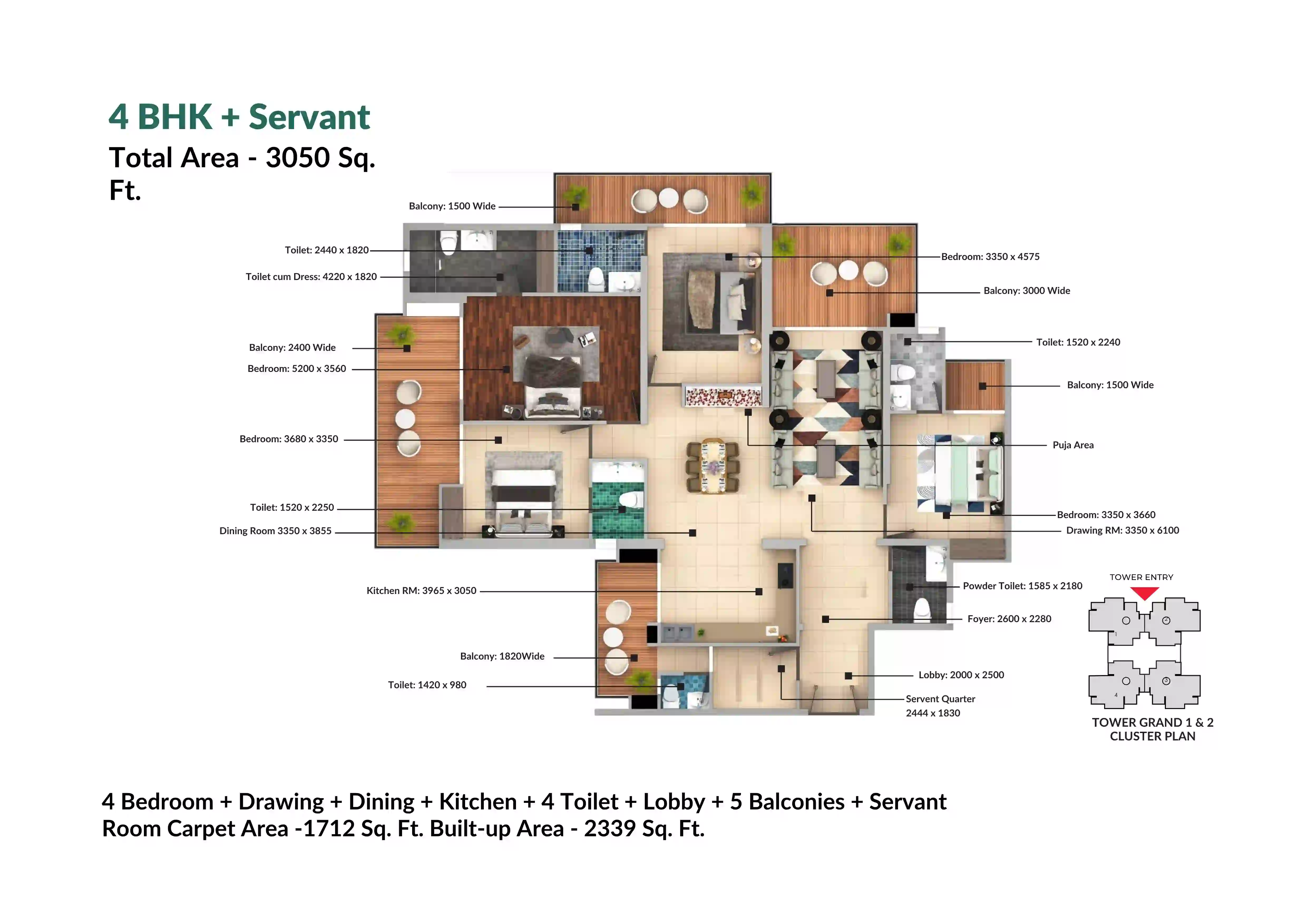 Nirala Grand 4 BHK + Servant floor plan 3050 sq.ft.